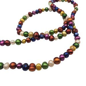 Cultured Freshwater Pearl Necklace Multi Color Rainbow 36" 8-9mm